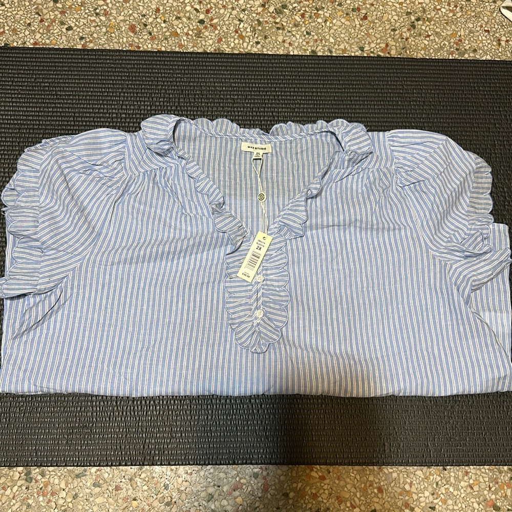 Max Studio Light Blue Ruffle Top - Picture 2 of 6